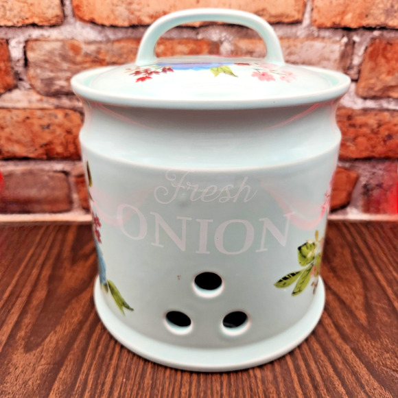 Pioneer Woman Breezy Blossoms Onion Canister ~9.25” Tall Ceramic Discontinued - Picture 1 of 8